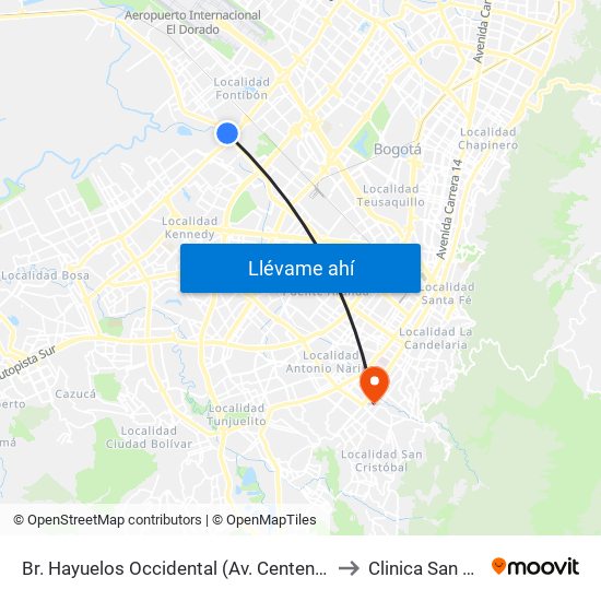 Br. Hayuelos Occidental (Av. Centenario - Kr 87) to Clinica San Rafael map