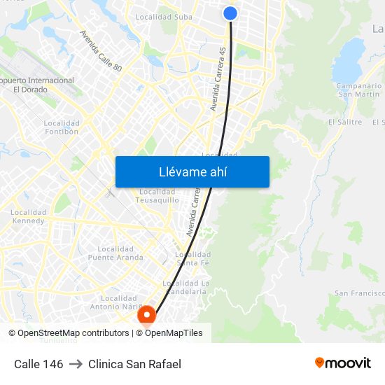 Calle 146 to Clinica San Rafael map