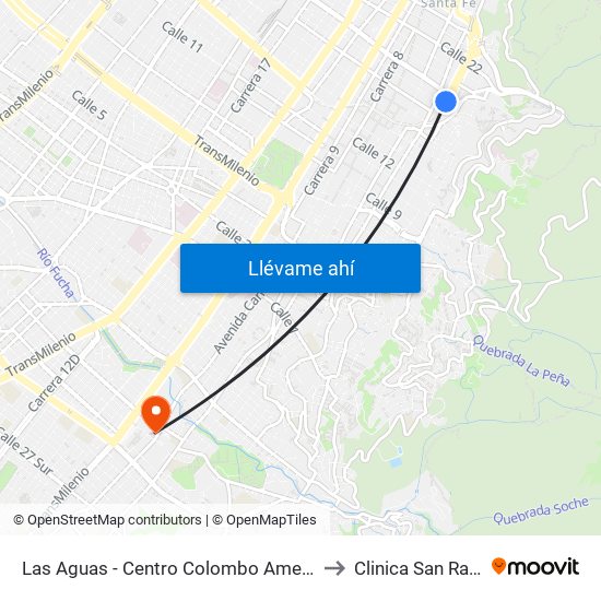 Las Aguas - Centro Colombo Americano to Clinica San Rafael map
