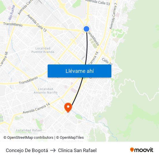 Concejo De Bogotá to Clinica San Rafael map