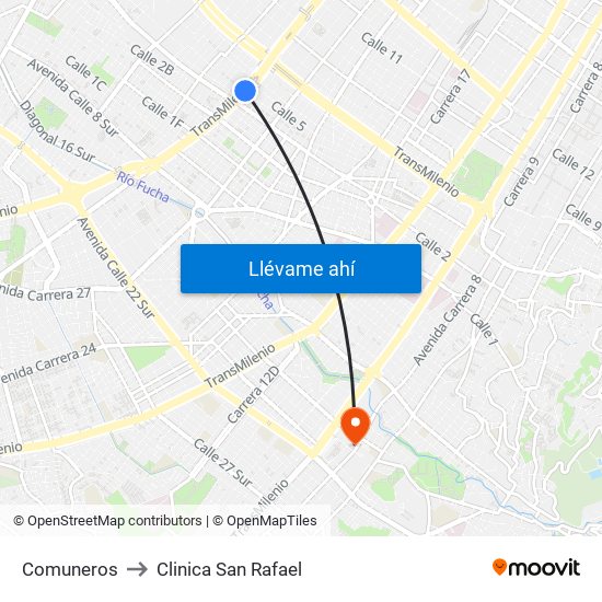 Comuneros to Clinica San Rafael map