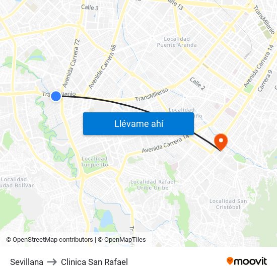 Sevillana to Clinica San Rafael map