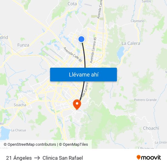 21 Ángeles to Clinica San Rafael map