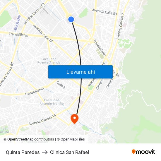 Quinta Paredes to Clinica San Rafael map