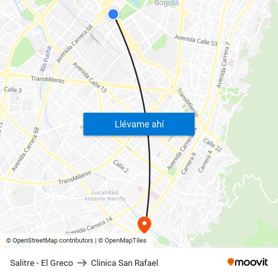 Salitre - El Greco to Clinica San Rafael map