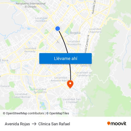 Avenida Rojas to Clinica San Rafael map