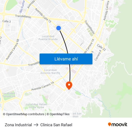 Zona Industrial to Clinica San Rafael map