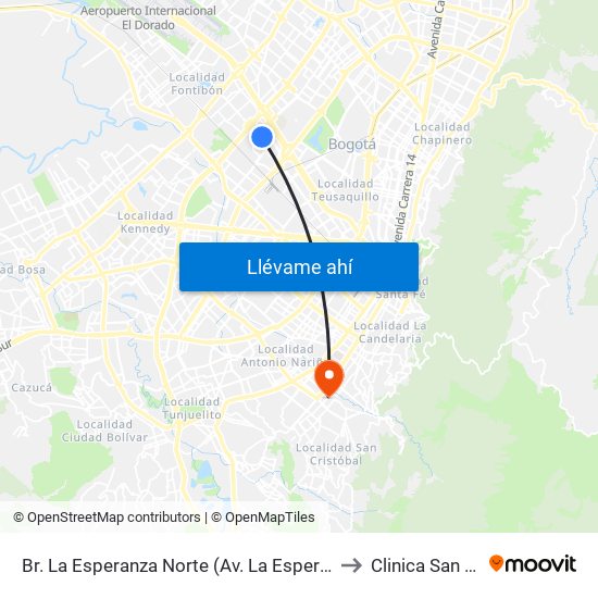 Br. La Esperanza Norte (Av. La Esperanza - Kr 69d) to Clinica San Rafael map