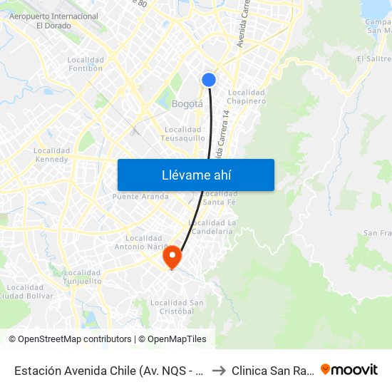Estación Avenida Chile (Av. NQS - Cl 71c) to Clinica San Rafael map