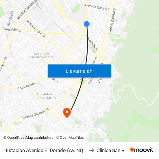 Estación Avenida El Dorado (Av. NQS - Cl 40a) to Clinica San Rafael map