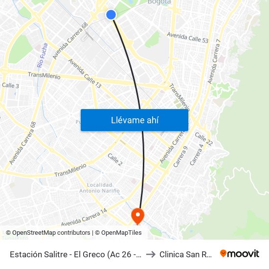 Estación Salitre - El Greco (Ac 26 - Ak 68) to Clinica San Rafael map