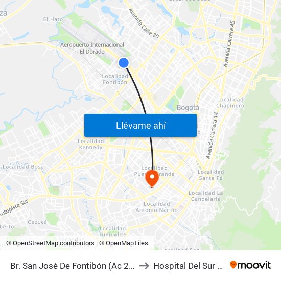 Br. San José De Fontibón (Ac 26 - Kr 96a) to Hospital Del Sur UPA 36 map