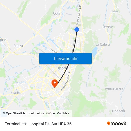 Terminal to Hospital Del Sur UPA 36 map