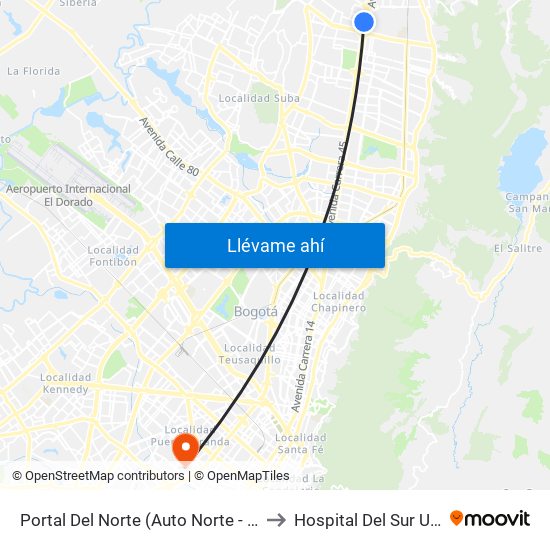 Portal Del Norte (Auto Norte - Cl 174a) to Hospital Del Sur UPA 36 map