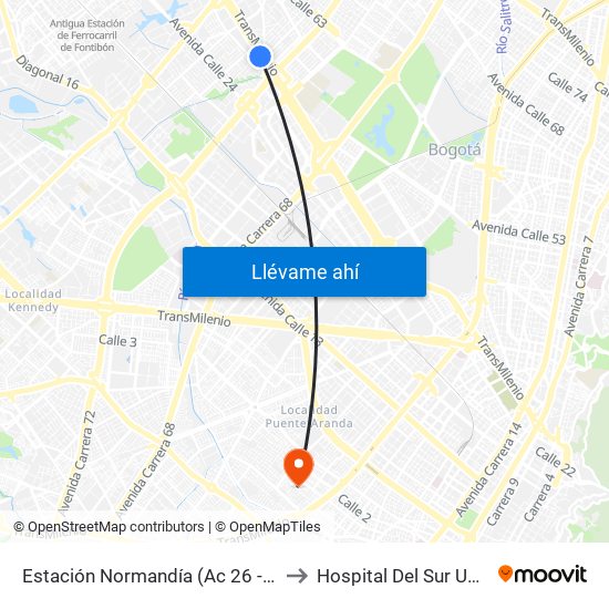 Estación Normandía (Ac 26 - Kr 74) to Hospital Del Sur UPA 36 map