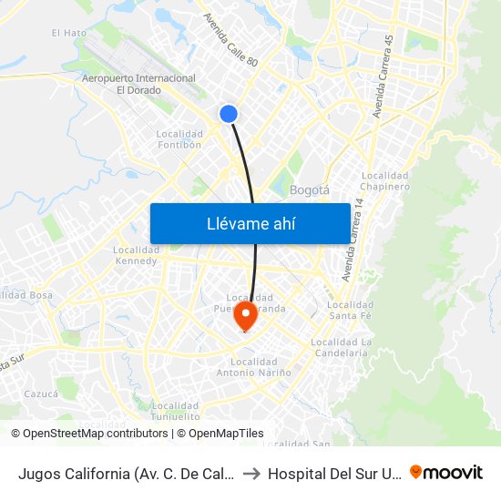 Jugos California (Av. C. De Cali - Ac 63) to Hospital Del Sur UPA 36 map