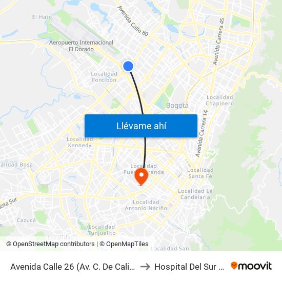 Avenida Calle 26 (Av. C. De Cali - Cl 51) (A) to Hospital Del Sur UPA 36 map