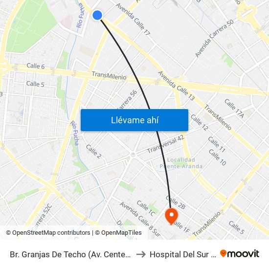 Br. Granjas De Techo (Av. Centenario - Kr 65) to Hospital Del Sur UPA 36 map