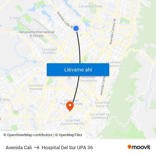 Avenida Cali to Hospital Del Sur UPA 36 map