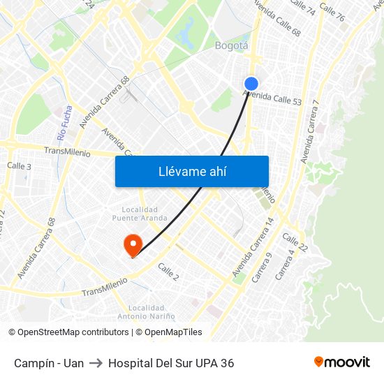 Campín - Uan to Hospital Del Sur UPA 36 map