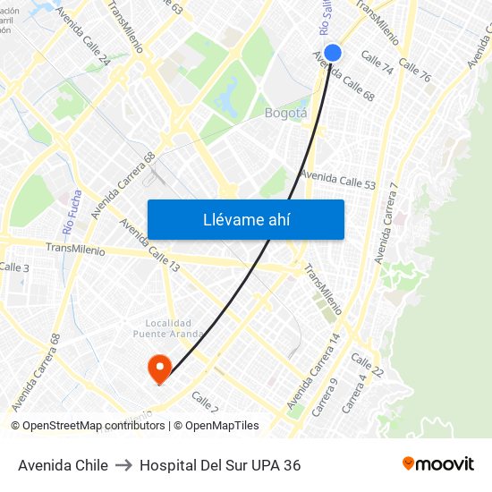 Avenida Chile to Hospital Del Sur UPA 36 map