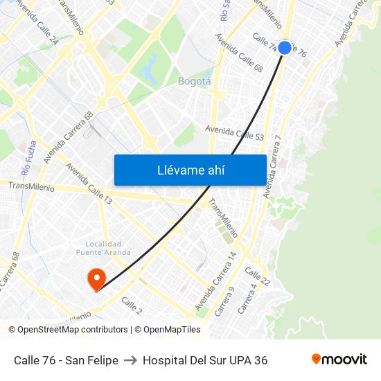 Calle 76 - San Felipe to Hospital Del Sur UPA 36 map