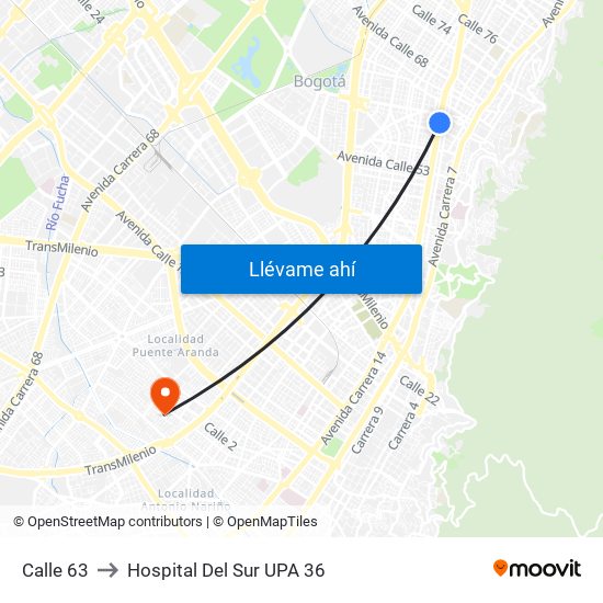 Calle 63 to Hospital Del Sur UPA 36 map