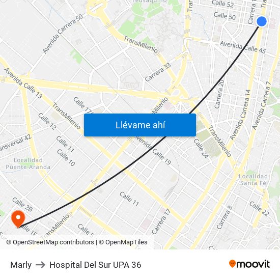 Marly to Hospital Del Sur UPA 36 map