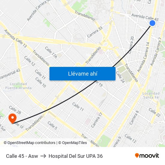Calle 45 - Asw to Hospital Del Sur UPA 36 map