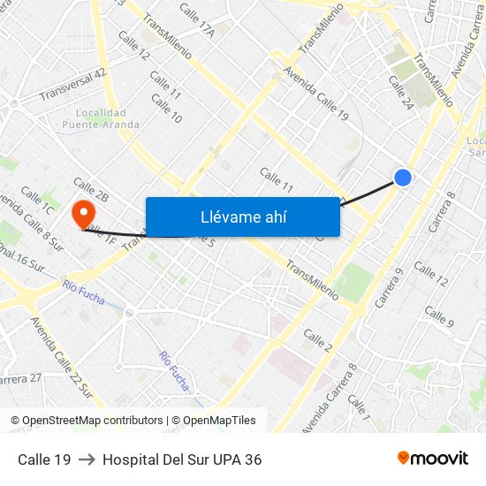 Calle 19 to Hospital Del Sur UPA 36 map