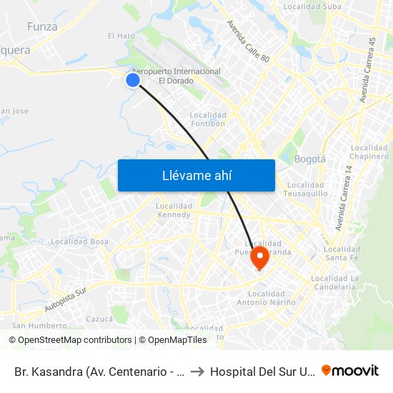 Br. Kasandra (Av. Centenario - Kr 134a) to Hospital Del Sur UPA 36 map