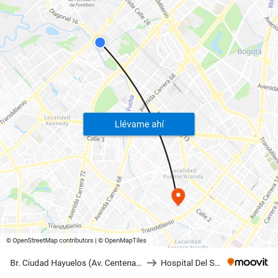 Br. Ciudad Hayuelos (Av. Centenario - Av. C. De Cali) to Hospital Del Sur UPA 36 map