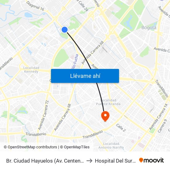 Br. Ciudad Hayuelos (Av. Centenario - Kr 78g) to Hospital Del Sur UPA 36 map