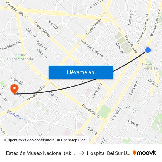 Estación Museo Nacional (Ak 7 - Cl 29) to Hospital Del Sur UPA 36 map