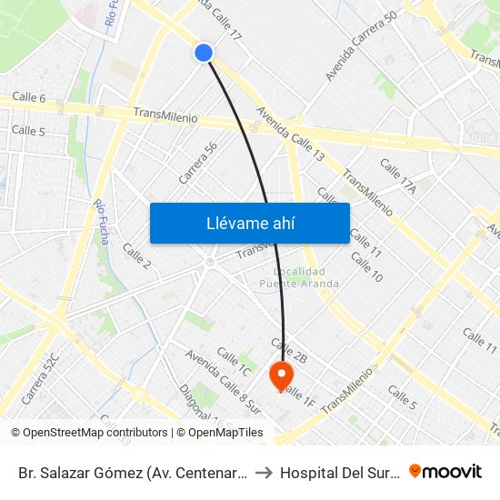 Br. Salazar Gómez (Av. Centenario - Kr 65) (A) to Hospital Del Sur UPA 36 map
