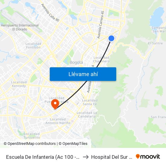 Escuela De Infantería (Ac 100 - Kr 11a) (B) to Hospital Del Sur UPA 36 map