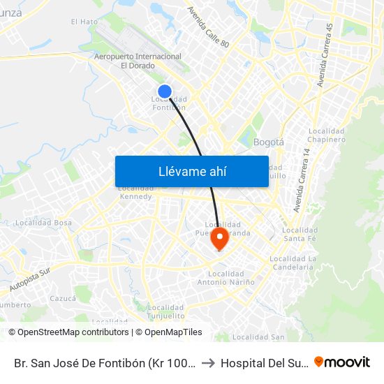 Br. San José De Fontibón (Kr 100 - Av. Esperanza) to Hospital Del Sur UPA 36 map