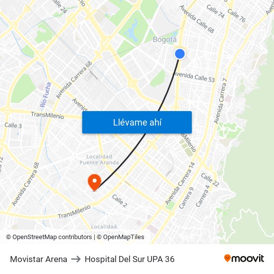 Movistar Arena to Hospital Del Sur UPA 36 map