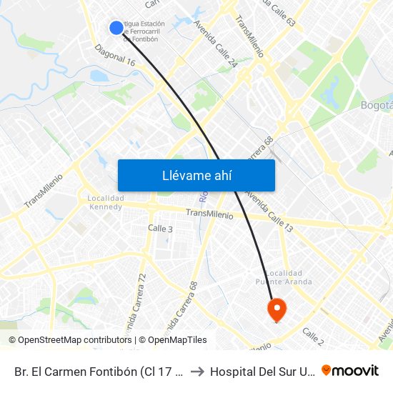 Br. El Carmen Fontibón (Cl 17 - Kr 100) to Hospital Del Sur UPA 36 map