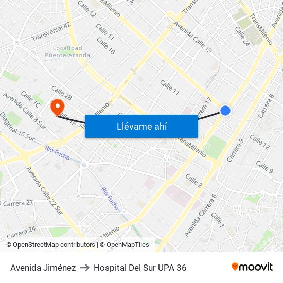 Avenida Jiménez to Hospital Del Sur UPA 36 map