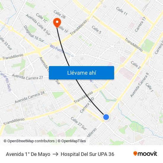 Avenida 1° De Mayo to Hospital Del Sur UPA 36 map