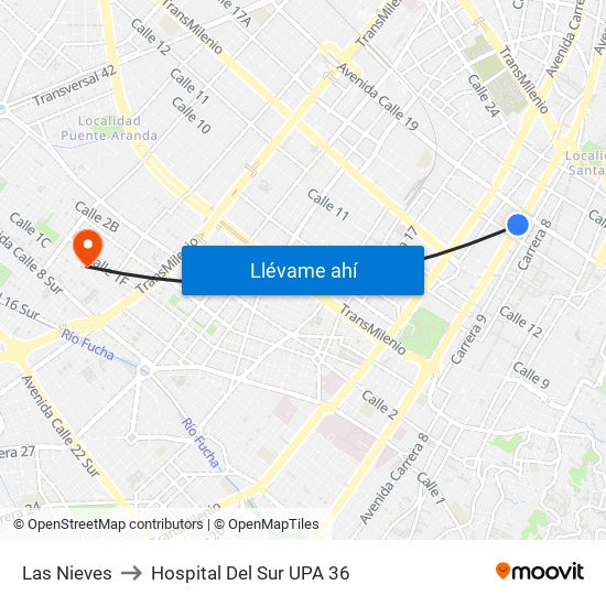 Las Nieves to Hospital Del Sur UPA 36 map
