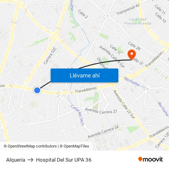 Alquería to Hospital Del Sur UPA 36 map