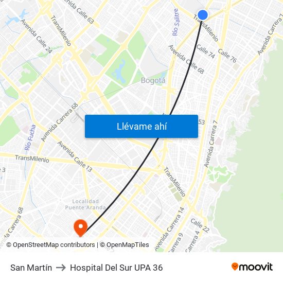 San Martín to Hospital Del Sur UPA 36 map