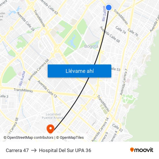 Carrera 47 to Hospital Del Sur UPA 36 map