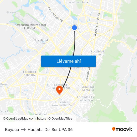 Boyacá to Hospital Del Sur UPA 36 map