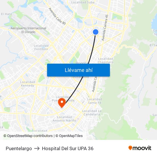 Puentelargo to Hospital Del Sur UPA 36 map