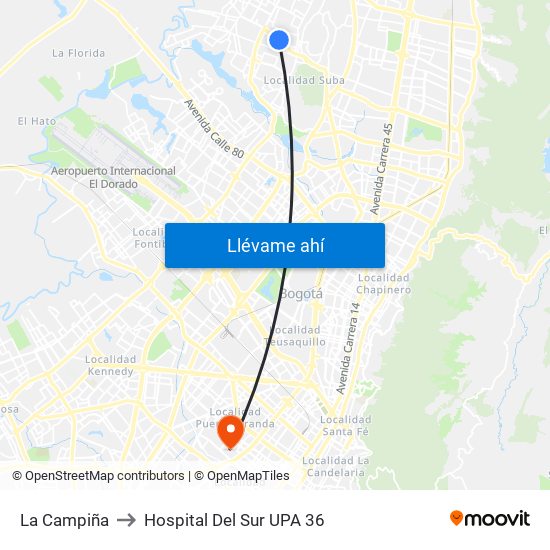 La Campiña to Hospital Del Sur UPA 36 map