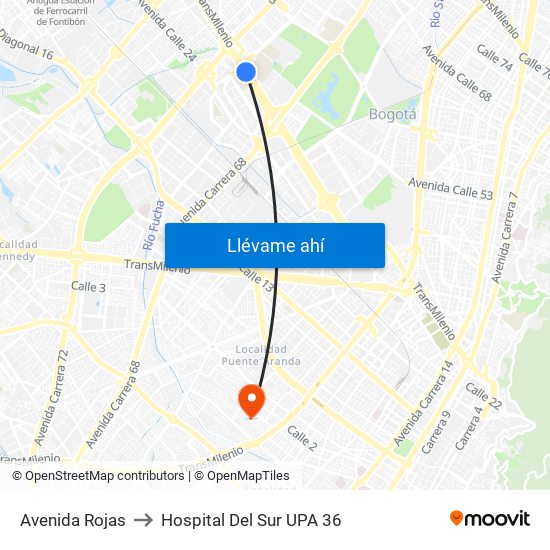 Avenida Rojas to Hospital Del Sur UPA 36 map