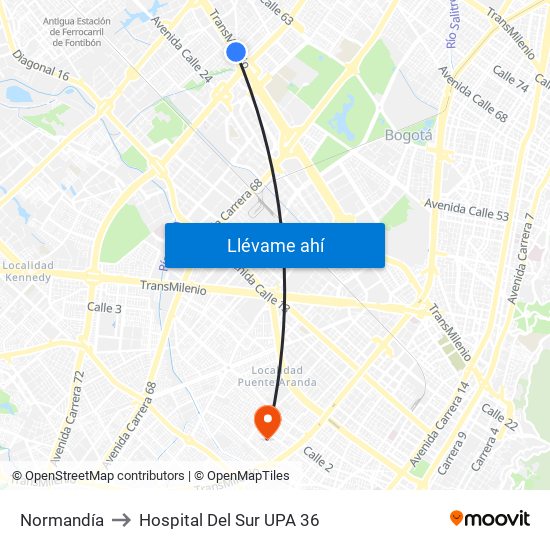 Normandía to Hospital Del Sur UPA 36 map